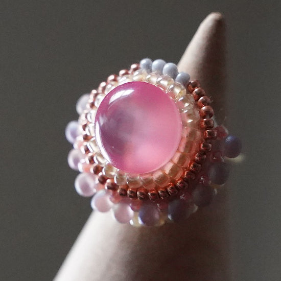 Scarf clasp also fashionable ring 152 free size bead embroidery ring pink large ring