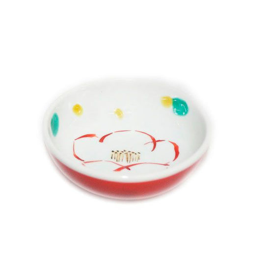 [Eisyou] Small bowl with red scroll camellia design