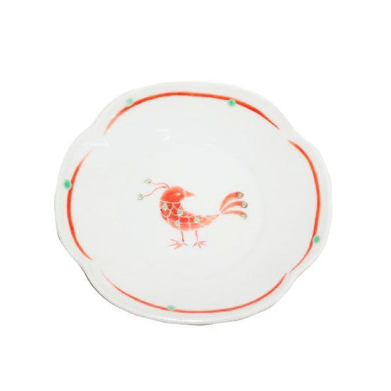 [Eisyou] Dish with red bird design, 3.7 x 7.5 cm