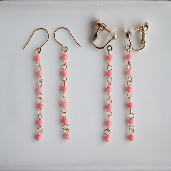Pink coral long pierce/earring