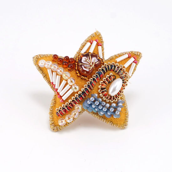 Also for Christmas ornaments Very lightweight star brooch with bead embroidery 4 yellow