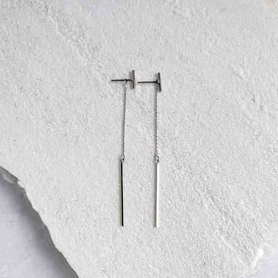 Silver T Pierced earrings Long Stick