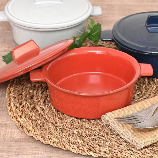 Red Cocotte M Red Type Western Tableware Ovenware Souffle Cocotte Oven OK Made in Japan Minoyaki