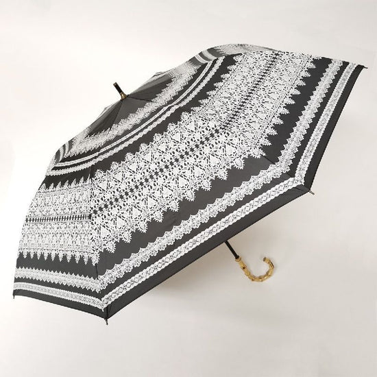 Short Wide Umbrella Heat-Shielding & Fully Shading Lace Pattern Print Sunshade Umbrella Black Lining Coated