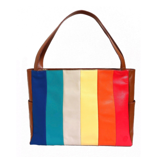 Cowhide striped tote bag in camel