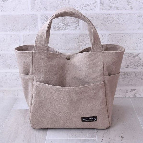 <Made to Order>Bio-washed canvas round pocket tote (wide gusset)