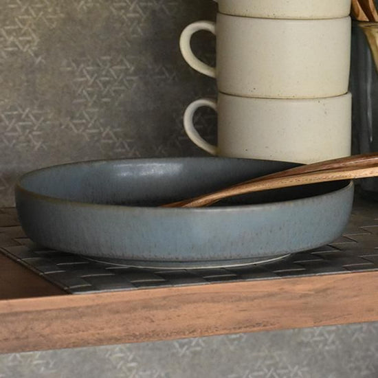 Cuisine Glaze Blue Spume L Blue Western Tableware, Round Plate, Made in Japan, Minoyaki