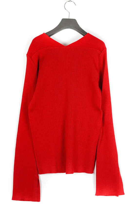 V-Neck Ribbed Knit (Red)