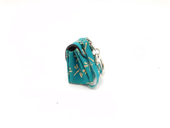 School Bag Shaped Accessory, Turquoise/White, Dragonfly Pattern