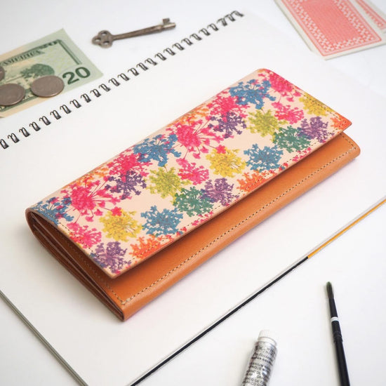 Flap Long Wallet (Vivid Lace Flower) All Leather Ladies and Men