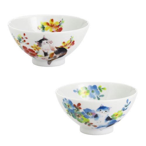 Flower Cat Rice Bowl Single (Red / Blue)