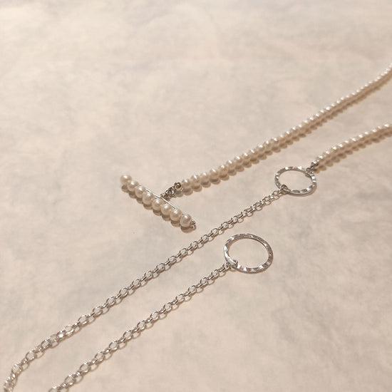 SV925 pearl and chain Y-mantel necklace