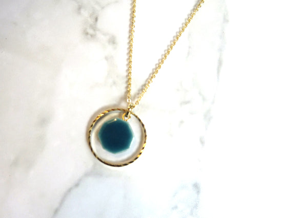 ceramic and gold ring necklace (dark green)