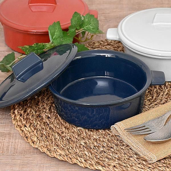 Navy Cocotte M Blue Type Western Tableware Ovenware Souffle Cocotte Oven OK Made in Japan Minoyaki Cafe Style