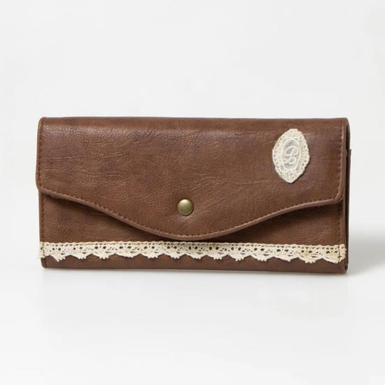 Synthetic leather applique lace long wallet in 2 colors