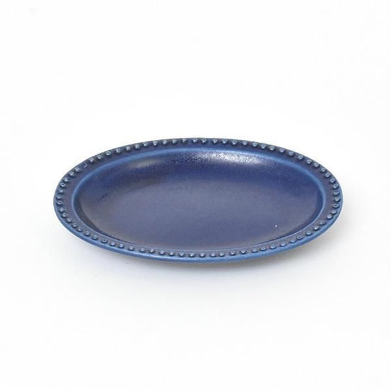 Navy Rim Dot 12 Oval Blue Type Western Tableware, Transformable Plate, Made in Japan, Minoyaki, Stylish