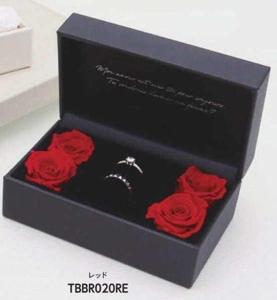 Bridal ring case with 4 preserved flower roses with engraved Eternal Love message, for both engagement and wedding. 3 pieces TBBR-020