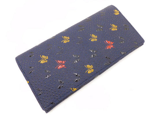 Multi-Colored Printed Inden Long Wallet with Back Stitching