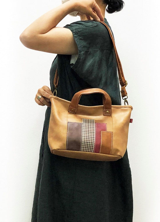 Synthetic Leather Patchwork 2-Way Handbag