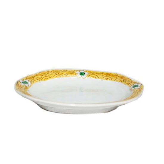 [Eisyou] 6" oval dish with white flower design