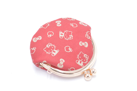 Kitty Inden Flat Coin Purse, Red/White, Apple Pattern