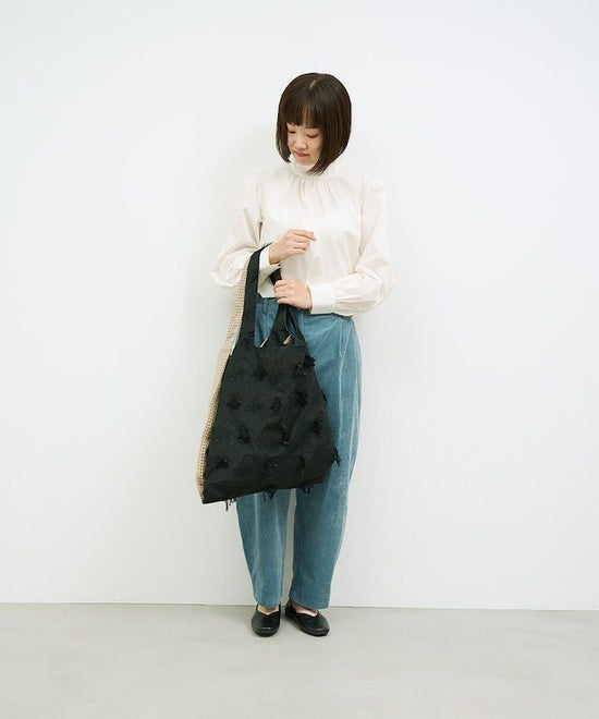 TWINS bag <M> [black demekin × beige check].