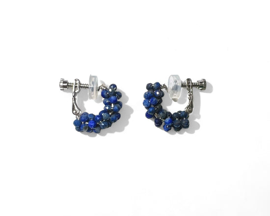 산호 라피스라줄리 클립온 귀걸이