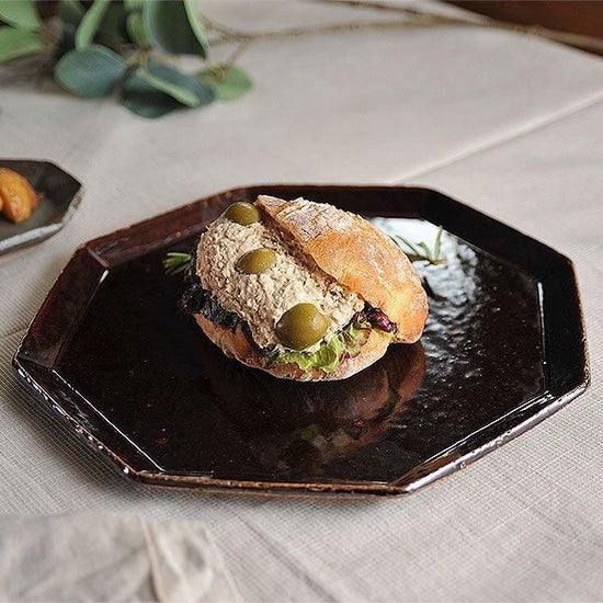 Angle Brown L Brown Western tableware, shaped plate, made in Japan, Minoyaki, stylish, modern