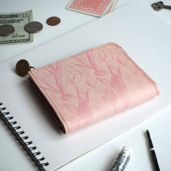 L-Shape Zipper Wallet (Feminine Tulip) All Leather for Ladies