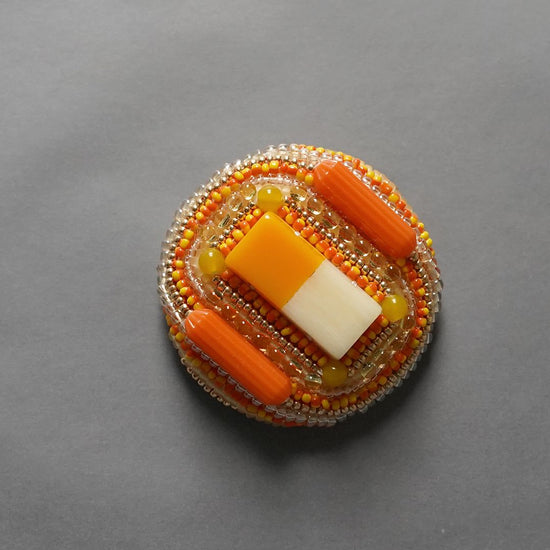 Talkative brooch large 7 beaded embroidery brooch orange yellow colorful unique one-of-a-kind Christmas