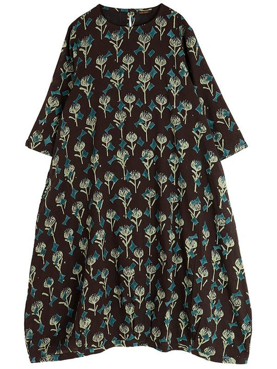 Pincushion Flower Block Print Cocoon Dress (3 colors) [expected to arrive in mid-April] (Japanese only)