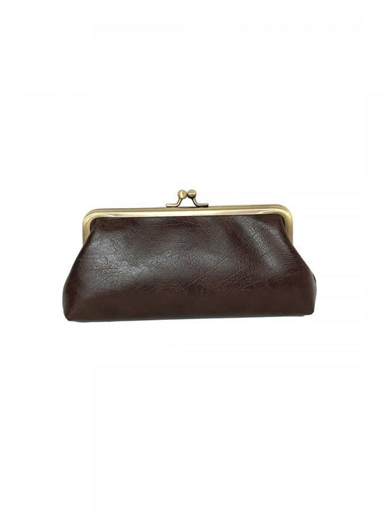 Natural synthetic leather clasp pouch