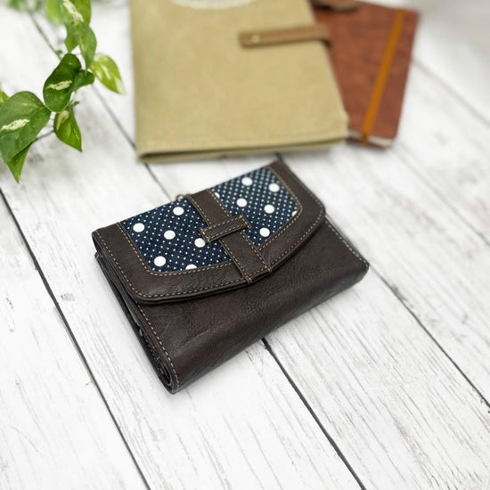 Synthetic leather and mixed dots folded wallet in 3 colors