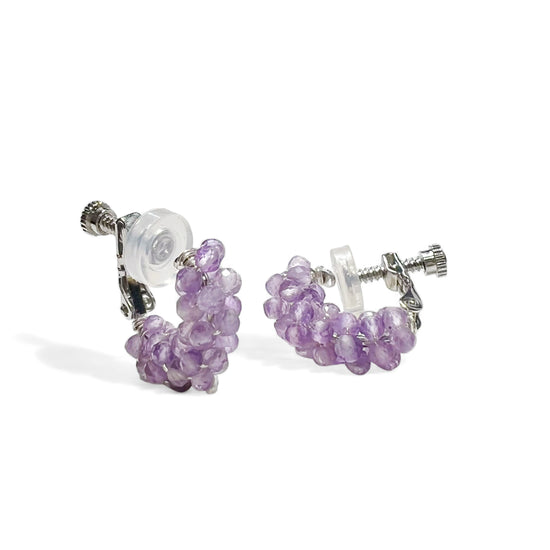 코랄 아메시스트 클립온 귀걸이