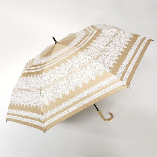 Short Wide Umbrella Heat-Shielding & Fully Shading Lace Pattern Print Sunshade Umbrella Black Lining Coated
