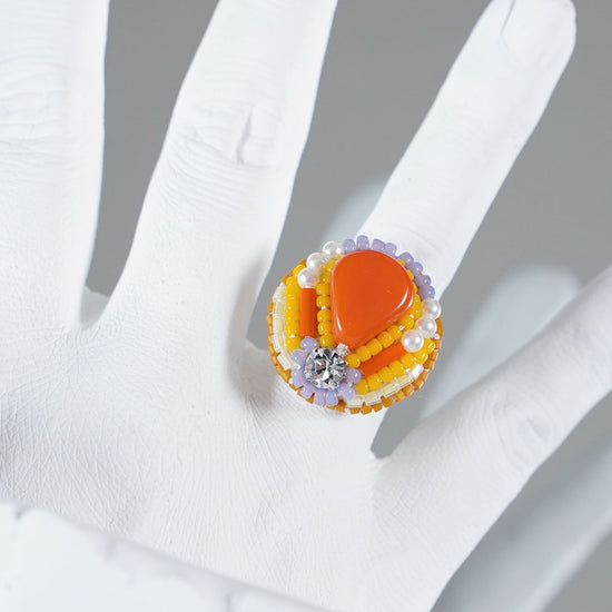 Chatty ring 100 free size bead embroidery ring orange multicolor unique