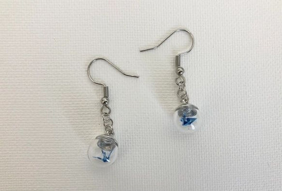 Origami Glass dome (with origami crane) Pierced earrings, Clip-on earrings