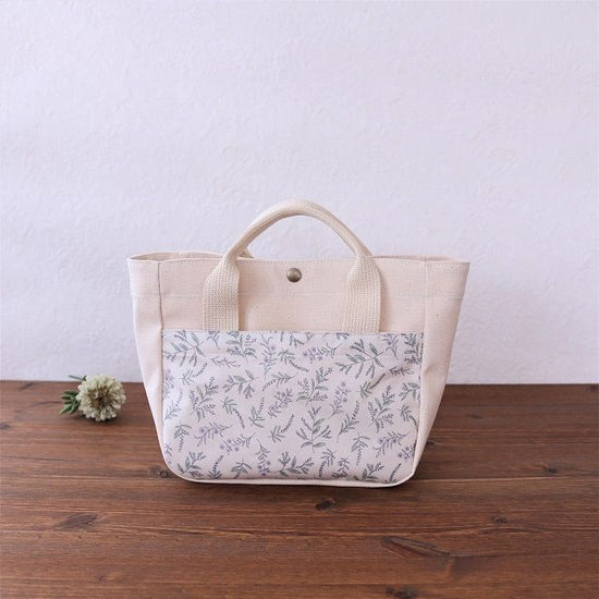 Canvas tote bag pouch (wide gusset) natural small flower