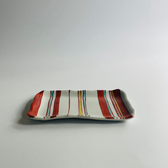 [Tada Tetsuo] Rectangular dish with striped pattern