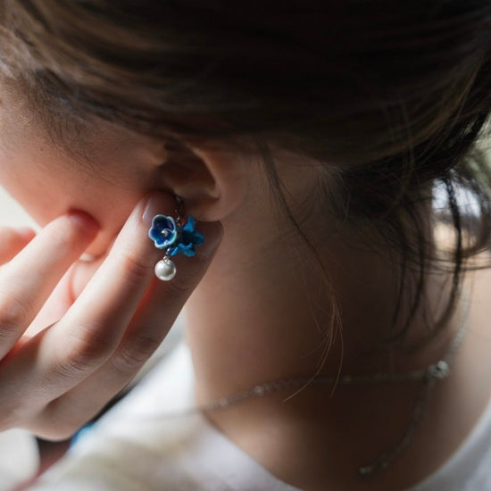 [Kutani] Pearl Pierced earrings (blue)