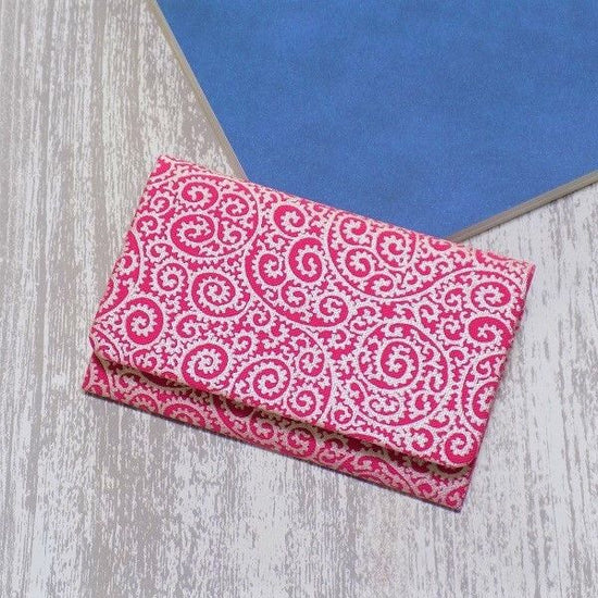 Kyoto business card case, octopus arabesque, silver, made of cotton ox, dark pink ground