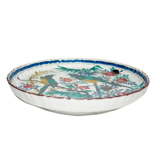 [Eisyou] (Old) Decorative Dish with Bird Design on a Shaku Dish (with Stamp)