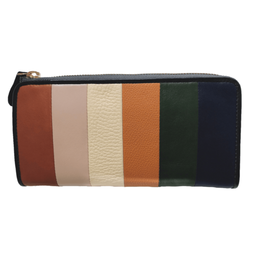 Striped cowhide long wallet (khaki)