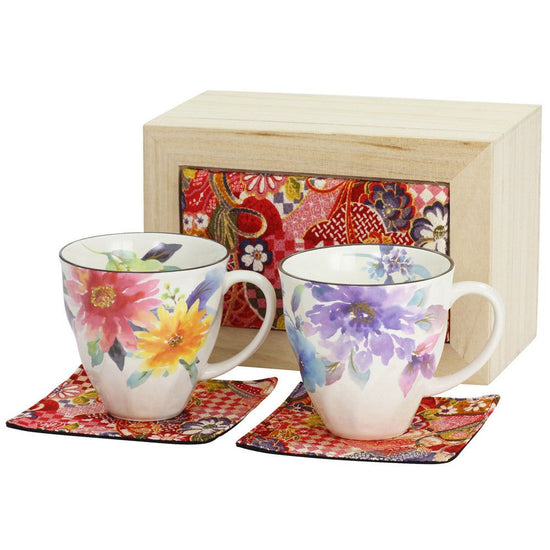Hana-Karen Pair of Mug Cups Crape Wooden Box (03900)