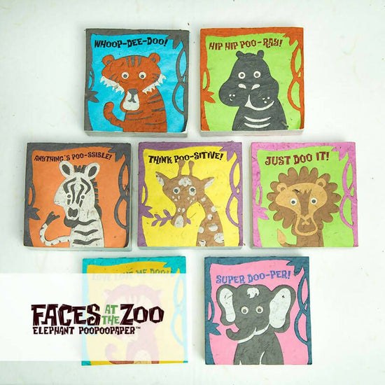 Ethical Paper Made from Elephant Poo! (poopoopaper) Zoo Memo Pad (elephant, tiger, hippo, giraffe, lion, zebra, monkey)