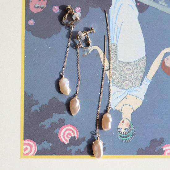 Baroque pearl long earring