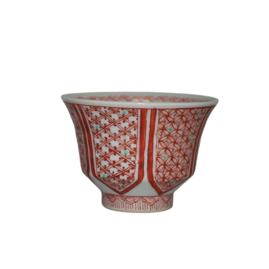 [Eisyou] Red painted cup with a design of small pattern in fine red painting