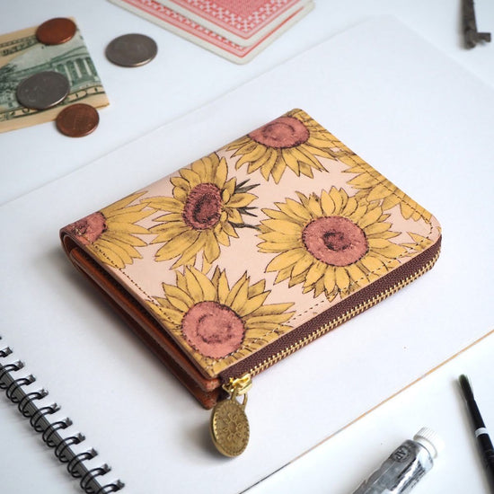 L Wallet L-Shape Zipper Wallet (Sunflower) All Leather for Women