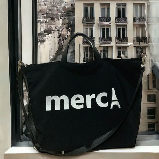 Merci Logo Embroidered 2way Tote L Black