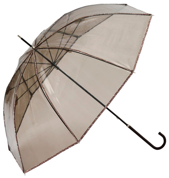 Long Umbrella Clear Umbrella with Leopard Piping